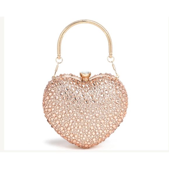 Ramla Bags Ramla Golden Heart Shaped Crystal Clutchcrossbody Poshmark